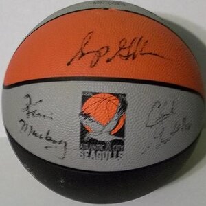 Another thrift store find. Atlantic City Seagulls basketball with 9 signatures. I assume a team signed ball, but have not yet checked. With a tag of $