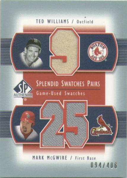 2003 SP Authentic Splendid Swatches Pairs MM Ted Williams Mark McGwire