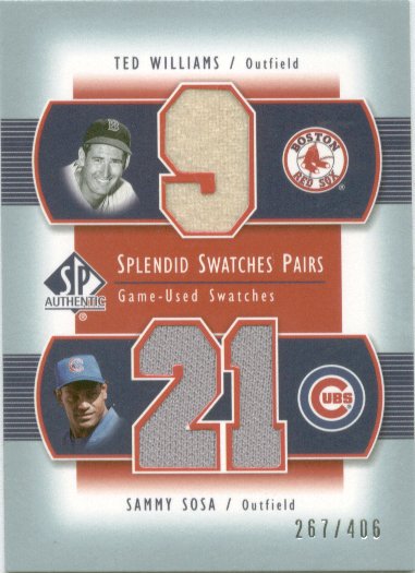 2003 SP Authentic Splendid Swatches Pairs SS Ted Williams Sammy Sosa