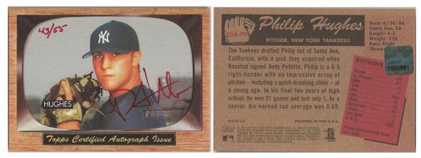 2004 Bowman Heritage Signs of Greatness Red Ink Phil Hughes /55